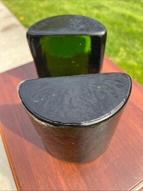 Vintage Olive Green BLENKO Glass Half Moon MCM Bookends Batch Made USA 1960s